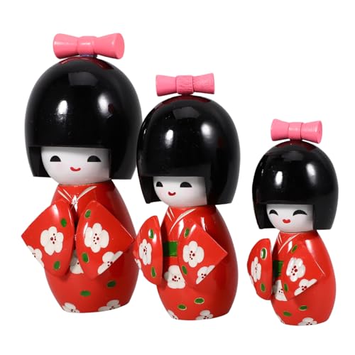 ibasenice 3 Stück Kimono Puppen Puppe Kimono-Puppe Mädchen Künstlich Wunderlich Kimono-Figur Japan Realistisch Wohnkultur Desktop-Ornament Entzückende Kimonopuppe Rot Hölzern von ibasenice