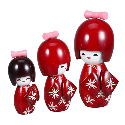 ibasenice 3 Stück Kimono Puppen Puppe Kimono-mädchen-statuen Dreirad Japan Karikatur Mädchen-Kimono-Puppe Kimonos Kimono-puppenfigur Gefälscht Puzzle Tischplatte Babypuppe Hölzern von ibasenice