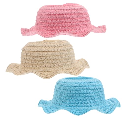 ibasenice 3 Stück Miniatur Woven Hüte Handgefertigte Strohkappen für Puppen DIY Bastelzubehör Stilvolle und Vielseitige Accessoires für Puppenkostüme Wellenmuster Blau und Beige von ibasenice