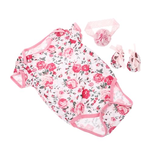 ibasenice Neugeborenes Baby Mädchen Reborn Puppe Outfit Set 0-2 Jahre Alt Floral Strampler Kurzarm Jumpsuit Babyschuhe Blumen Stirnband Kleinkind Kleidung von ibasenice