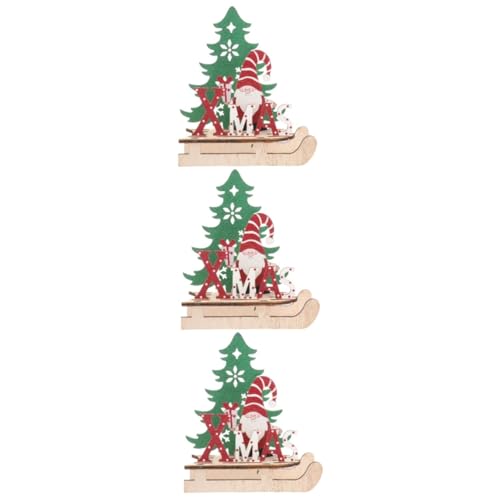 ibasenice 3 Stück Weihnachtsschmuck Weihnachtszubehör Weihnachtsmann-Holzornamente Weihnachts-Holzpuzzle Weihnachtsdeko Weihnachtsspielzeug Holzschild Holzpuzzle Modell Schlitten von ibasenice