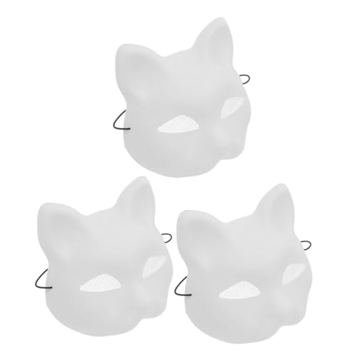 ibasenice 3 Stück Weiße Unbemalte Katzenmasken für Halloween DIY Cat Face Mask für Kostümpartys Handbemalbare Matte Masken mit Netzstoff für Komfort und Atmungsaktivität von ibasenice
