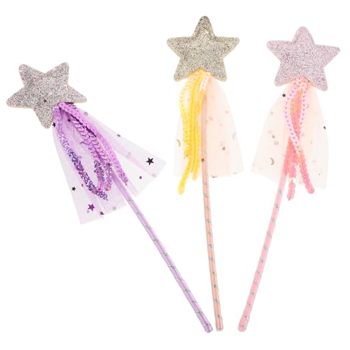 ibasenice 3 Stück Zauberstab mit Sternen Tassel Glitzernde Feenstäbe aus Pailletten und Tüll Leichtes für Mädchen Halloween Geburtstag Rollenspiel und Katzen Spielspaß von ibasenice