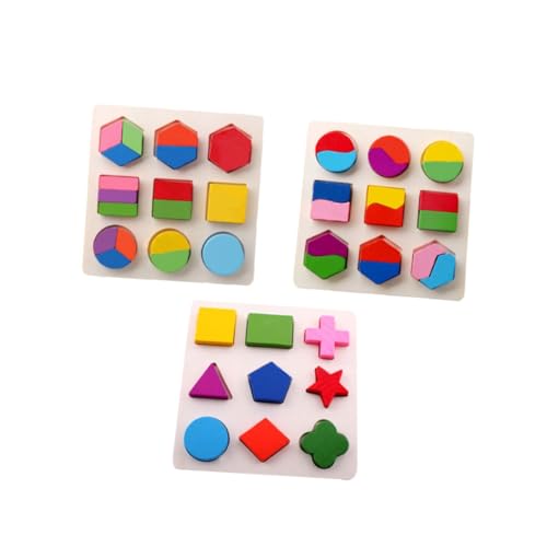 ibasenice 3 Stücke Geometrieerkennungsspielzeug Geometrie-Puzzle- Geometrietafel Frühes Lernen Hölzern von ibasenice