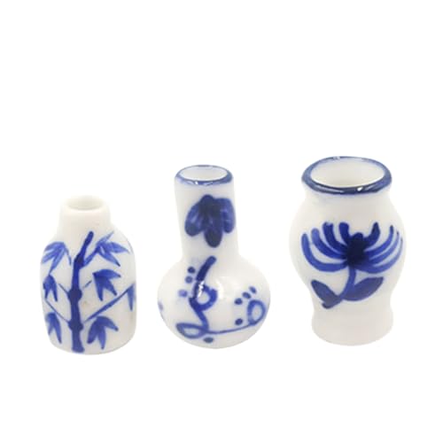ibasenice 3 Stücke Simulation Tee-Set miniaturvase Blumenvase für Miniaturgärten Porzellanvase für Puppenhäuser einmachgläser Dekoration Miniaturspielzeug Mini-Vase-Modell Keramik Blue von ibasenice