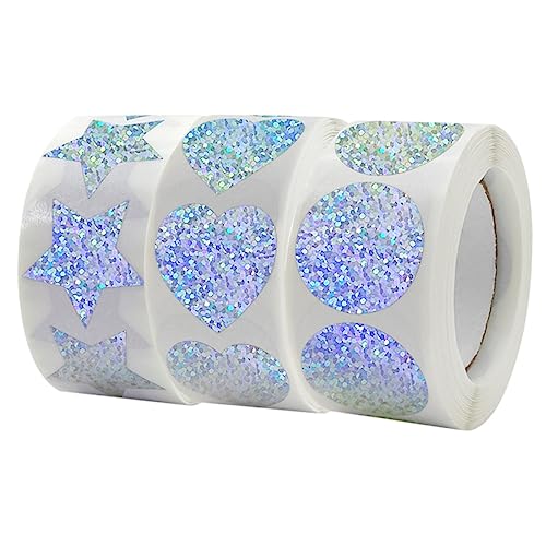 ibasenice 3Rollen Runde Aufkleber Selbstklebend Herz Stern Etiketten für Geschenktüten Umschläge DIY Deko für Feste Hochzeiten Persönliche Klebstoffaufkleber von ibasenice