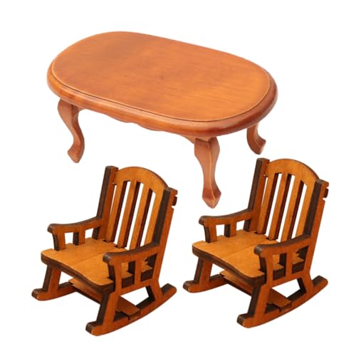 ibasenice 3Stücke Vintage Teetisch und Schaukelstuhl aus Holz Zubehör für Kreative Projekte und Sammler Langlebig und Vielseitig Einsetzbar von ibasenice