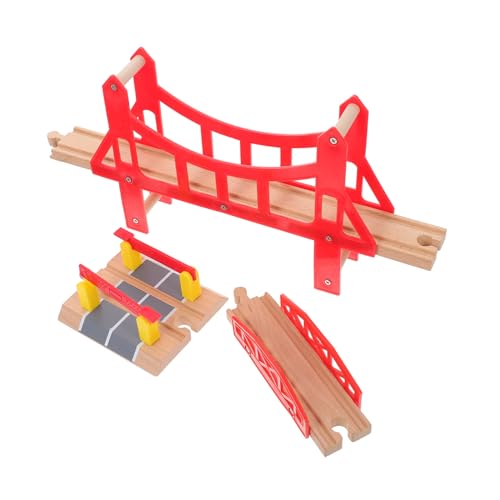 ibasenice 3st Gleisbausteine Gleisbrücke Aus Holz Holzeisenbahn Eisenbahnbrücke Holzbrücke Spielzeug Zugbrückenmodell Überführungsbrücke Modell Spielzeug Hölzerner Zug Spur Rote Brücke Kind von ibasenice
