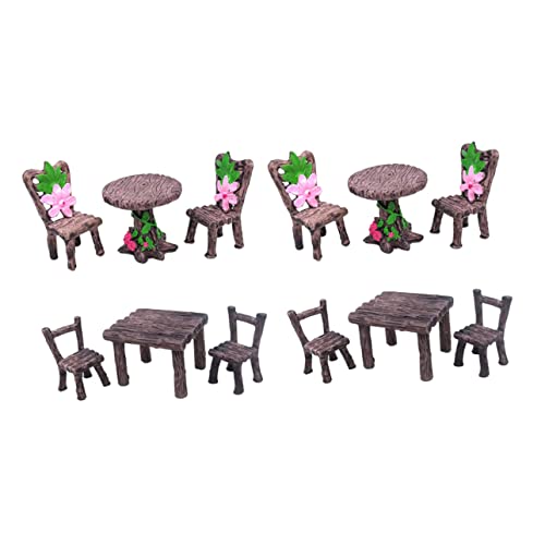 ibasenice 4 Sätze Mikro-Landschaftstisch und Stühle küche Kitchen Miniatur-Desktop-Dekoration Miniaturmöbel Modelle Anlage Mini-Tisch-Stuhl-Möbel Mini-Harzmöbel Tische und Stühle Pflanze von ibasenice