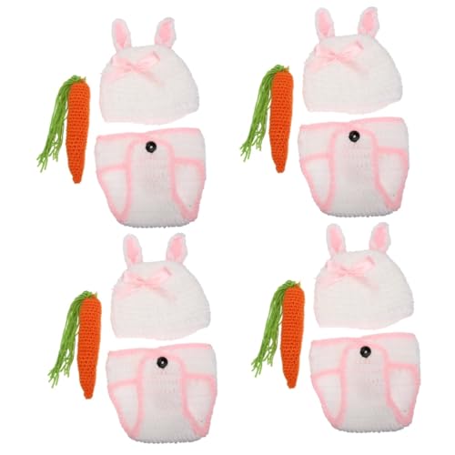 ibasenice 4 Sätze Requisiten für die Babyfotografie Fotoshooting-Outfits für neugeborene Mädchen Kleinkind Bausatz Hase neugeborener Häschenohrhut mädchen kostüm Garn von ibasenice