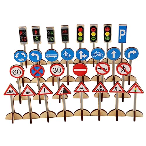 ibasenice 4 Sätze Verkehrszeichenmodell Straßenschild Spielen Holzspielzeug verkehrszeichen Spielzeug verkehrszeichen Kinder Spielset aus Holz Kinderspielzeug Signallicht Spielzeug hölzern von ibasenice