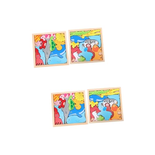 ibasenice 4 Sätze tierisches dreidimensionales Puzzle Tierblock-Puzzle Balanceblöcke aus Holz Kinder Puzzle rätselbuch Kinder Spielzeuge Puzzle-Spielzeug aus Holz Lernspielzeug hölzern Baby von ibasenice