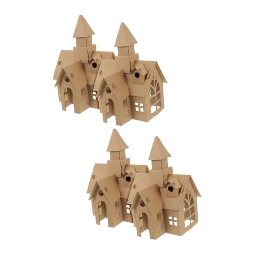 ibasenice 4 Stück Graffiti Zusammengebaute Burg DIY-Kits Mikrospielzeug Miniatur-bausätze Miniforce-spielzeuge Miniaturhaus Malset Schloss Selber Bauen Papier Kind Puzzle-Set Halloween von ibasenice