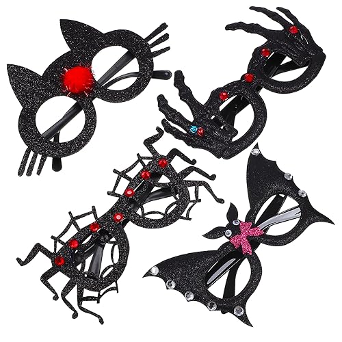 ibasenice 4 Stück Halloween-brille Neon Rahmen Gruselig Festival-prop-brille Runden Halloween-party Begünstigt Gläser Gefälscht Brille Kostüm Lustige Brille Dekorationen Zubehör Rave Plastik von ibasenice