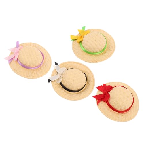 ibasenice 4 Stück Handgewebte Mini Strohhüte Kleine Puppenhüte Bunte Miniaturkappen für DIY Bastelprojekte Puppenhaus Dekoration Kreative Accessoires von ibasenice