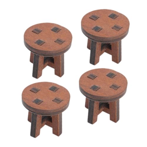 ibasenice 4 Stück Minihocker Puppenhausmöbel Zubehör Für Puppenhäuser Puppenhaus-miniaturmöbel Mini-Stuhl Puppenhaus-Stuhl-Requisite Puppenstubenmöbel Miniatur-möbelzubehör Holz Brown von ibasenice