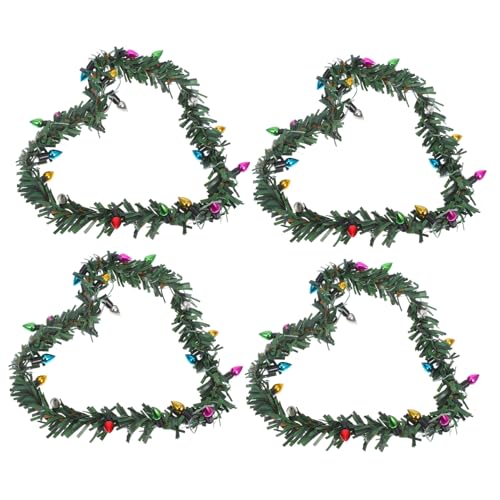 ibasenice Mini-weihnachtskranz-Ornamente Mit Lichtern 4er-Pack Für Puppenhaus-Dekoration Und Weihnachtliches Basteln von ibasenice