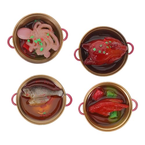 ibasenice 4 Stück Teiliges Miniatur Hot-Pot Spielset Detailgetreue Resin Modelle Chinesische Miniatur Lebensmittel Requisiten Puppenhaus Dekoration DIY Mini Küchenzubehör für Kreative von ibasenice