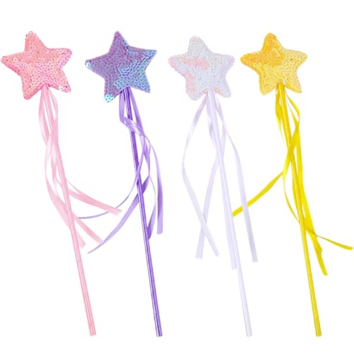 ibasenice 4 Stück Zauberstab Feenstab Fairy Wand Toys for for игрушки для девочек Sternenstab Cosplay-Versorgung Hexenstab sternförmiger Stab Partyzubehör PVC von ibasenice