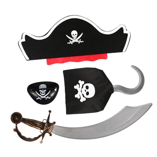 ibasenice 4Stücke Teiliges Halloween Piraten Kostüm für Cosplay Requisiten Zubehör mit Piratenhut Handhaken und Augenklappe für Halloween Mottoparty und Rollenspiele von ibasenice