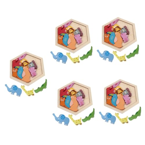 ibasenice 5 Sätze Holzblock Spielzeug Für Babys Tier-Puzzle-Spielzeug Jungenspielzeug Lernspielzeug Für Kinder Ab 2 Jahren Vorschule Hand Hölzern Geburtstagsgeschenk Karikatur Kleinkind von ibasenice