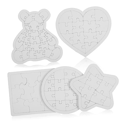 ibasenice 5 Stück Teiliges Blanko Puzzle mit Bär Rund Quadratisch Herz Formen aus Hochwertigem Papier zum Bemalen Basteln und Kreativen Gestalten Glatte Oberfläche Leicht Zusammensetzbar von ibasenice