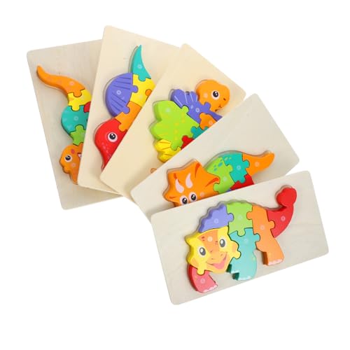 ibasenice Hochwertiges Dinosaurier-Puzzle Aus Holz 5 Teile Pädagogisches Lernspielzeug Für Kinder Im Vorschulalter Montessori-Spielzeug von ibasenice