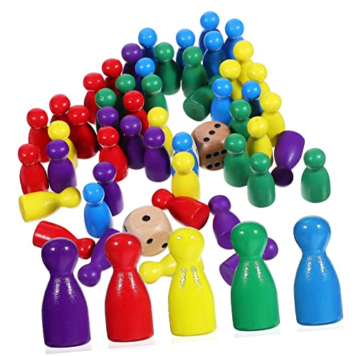 ibasenice 50-teiliges Holzfiguren-Set – Brettspiel in Menschenform Mit Würfeln – Schachfiguren Für Lernspielzeug von ibasenice