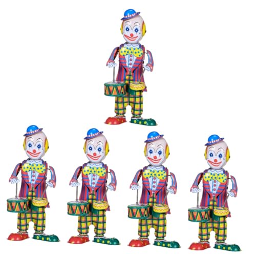ibasenice 5st Partybevorzugung Clown-Schlagzeuger Zieht Spielzeug Auf Spielzeuge Spielzeug Zum Aufziehen Desktop-dekor Clown-Figur Haargummis Eisenclown Dekorationen Kind Weißblech Jahrgang von ibasenice