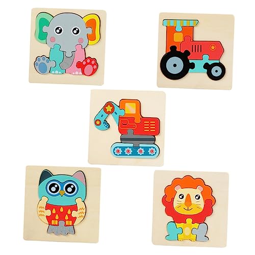 ibasenice 5st Tierfrühpädagogik-Puzzle Babyblöcke Kleinkindblöcke Auto Spiele Bausteine ​​für Kleinkinder Tierblöcke Tier-Matching-Puzzle Puzzle Mit Tierschnalle Holz von ibasenice