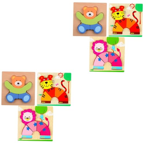 ibasenice 6 Kinderpuzzle kinderzimmerdeko Geschenke für Kinder Spielset für Kinder Spielzeug Dreidimensionales Puzzlebrett aus Cartoon Holzpuzzles hölzern Rätsel Kleinkind Bambus von ibasenice