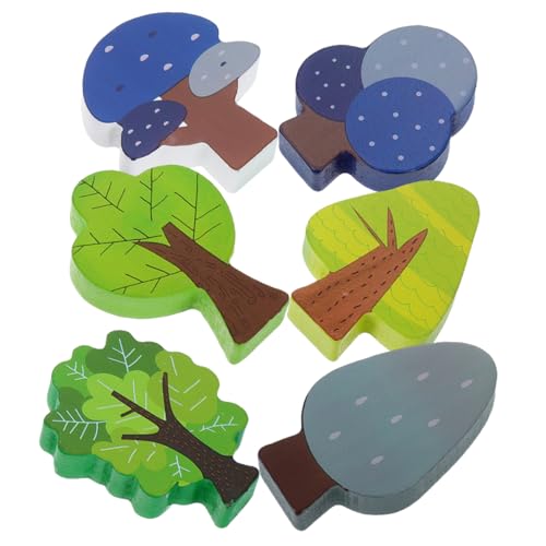 ibasenice 6 Stück Teiliges Holzbaum Set für Zugschienen Detailreich Bemalt Kindgerechtes Stecksystem Vielseitige Eisenbahn Dekoration für Kleine Modelle und Spielwelten von ibasenice