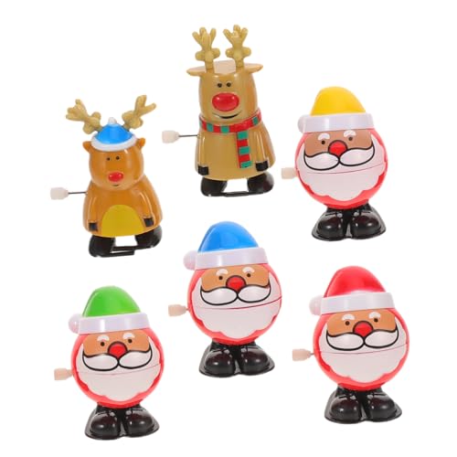 ibasenice 6 Stück Teiliges Wind-up Weihnachtsset mit Beweglichen Rentieren und Santa-Schlitten Leichte Kunststoff-spielzeuge für Festliche Partygeschenke und Kreative Weihnachtsdekoration von ibasenice