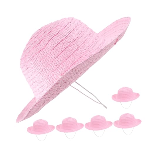 ibasenice 6St Bemalter Strohhut basteln für bastelmaterial für strohhut für Kindermützen Mädchen Hut mit Pferdeschwanzloch hut zubehör selber machen leerer Strohhut Rosa von ibasenice