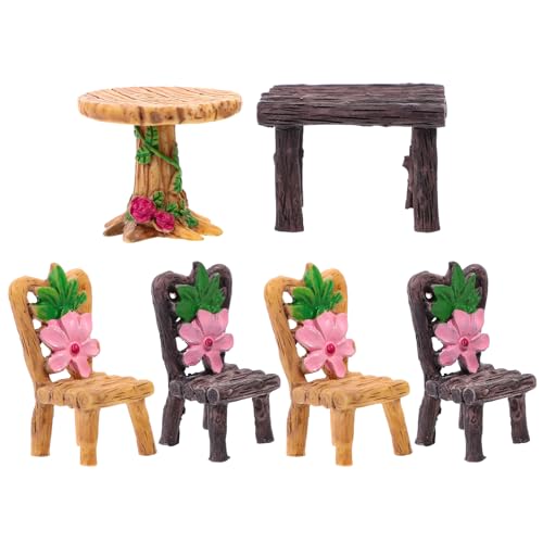 ibasenice 6st Tisch- Und Stuhlverzierungen Aus Kunstharz Puppenhausmöbel Kinderspielzeug Miniaturen Zum Basteln Mini-verzierung Feengarten Zubehör Märchengartentisch Mini-häuser Figur Coffee von ibasenice
