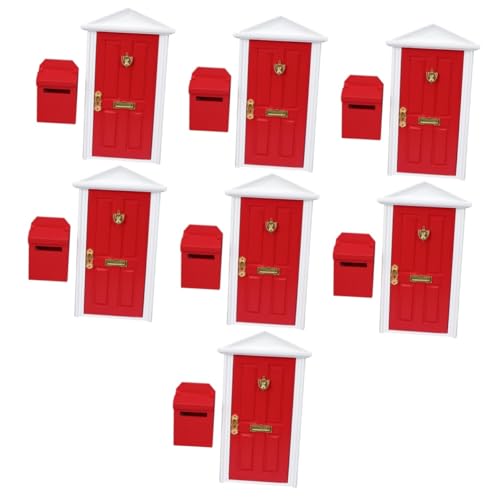 ibasenice 7 Sätze Mini Möbel Türen Spielzeug für Kinder Miniaturmöbel Modelle Mini-Hausbriefkasten Mini-Hauszubehör Puppenhaus Möbeltür Ornamente Mikroszene hölzern rot von ibasenice