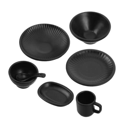 ibasenice 7 Stück Japanisches Miniaturgeschirr Mikrolandschaftsdekorationen Puppenhaus-Kaffeetasse DIY-Mikrolandschaftsdekoration Küchenzubehör für Puppenstuben Legierung Schwarz von ibasenice