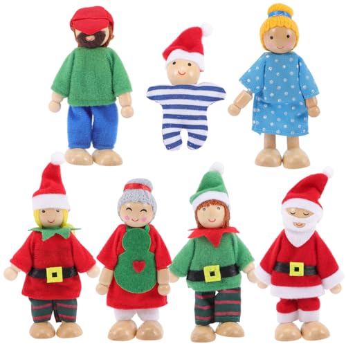 ibasenice 7 Stücke Holz Familie Puppen Spielset Puppen Spielset Tuch Mini Puppe von ibasenice