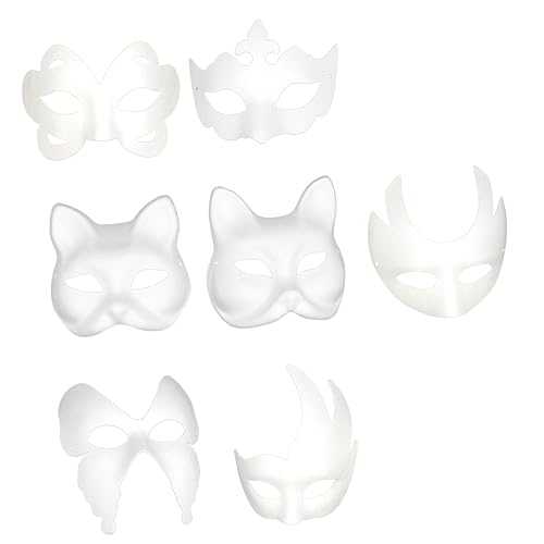 ibasenice 7St weiße Zellstoffmaske selber machen Halloween-Partygeschenke Tiermasken für Kinder DIY-Papier Partymaske weiße Maske Schutzmaske Lackoberfläche Gesichtsmaske Männer und Frauen von ibasenice