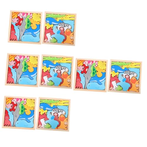 ibasenice 8 Sätze Tierisches Dreidimensionales Puzzle Lernspielzeug Cartoon-Puzzle Tierisches Puzzlebrett Tiere Passende Puzzles Stereo-Puzzle-Spielzeug Karikatur Brett Greifen 3D Holz von ibasenice