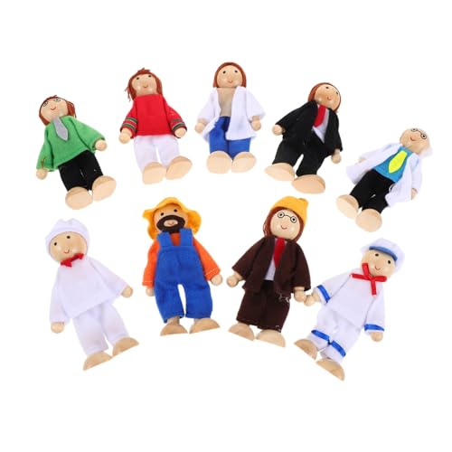 ibasenice 9 Stück Holzpuppen Spielhaus Puppenhaus Menschen Bewegliche Gelenkpuppen Holzpuppenhauspuppen Vorschul Rollenspielspielzeug Geschichtenerzählspielzeug Für Montessori von ibasenice