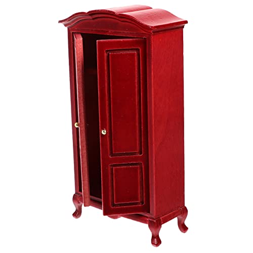 ibasenice Armloser Kleiderschrank Spielzeughaus Puppenhaus Kleiner Schrank Kleiner Schrank Modell Minimöbel Puppenhaus Miniaturmöbel Puppenhaus Miniaturschrank Holz Rot von ibasenice