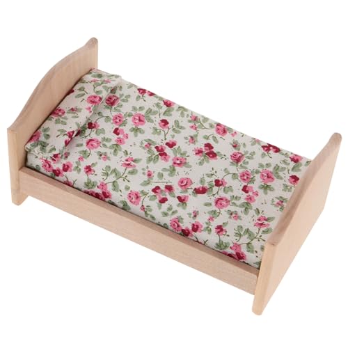 ibasenice DIY Handgefertigte Mini Möbel für Puppenhaus Schlafzimmer Dekoratives Kinderbett Detailreiches Holzspielzeug für Puppenmöbel von ibasenice