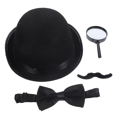 ibasenice Detektiv Kostüm Zubehör mit Braunem Hut Lupe Schnurrbart und Verstellbarer Fliege Detektiv Dress Up Kit für Erwachsene für Halloween Cosplay und Mottoparty von ibasenice