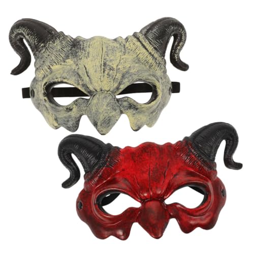 ibasenice Devil Half Face Mask mit Hörnern Rote und Weiße Halloween Maske für Erwachsene Bequeme Atmungsaktive Teufelsmaske für Cosplay Party Karneval und Bühnenauftritte von ibasenice