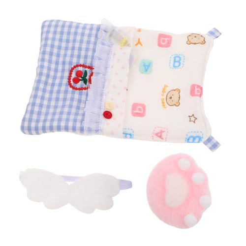 ibasenice Dollhouse Bettwäsche Set aus Bettdecke Kissen und Augenmaske mit Süßem Muster für Puppenbett und Puppenhaus Zubehör für Kreatives von ibasenice