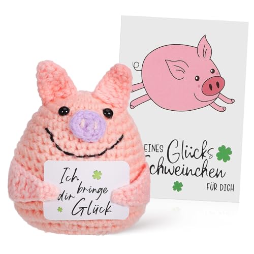 ibasenice Häkelspielzeug Schwein Emotionale Unterstützung mit Positiver Karte Handgefertigte Plüschpuppe Tragbar und Charmant für Erwachsene Langlebige Dekoration für von ibasenice