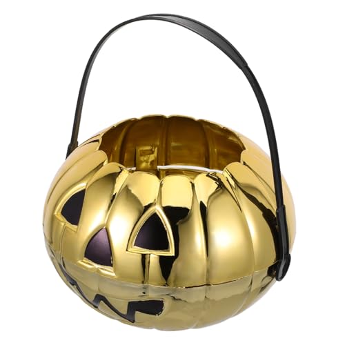 ibasenice Halloween Süßigkeiten Aufbewahrungskorb Kleiner Goldfarbener Kunststoff Kürbis mit Griff Kindgerechte Tragbare Candy Box für Partydekoration und Trick Treat Vielseitig für Drinnen von ibasenice