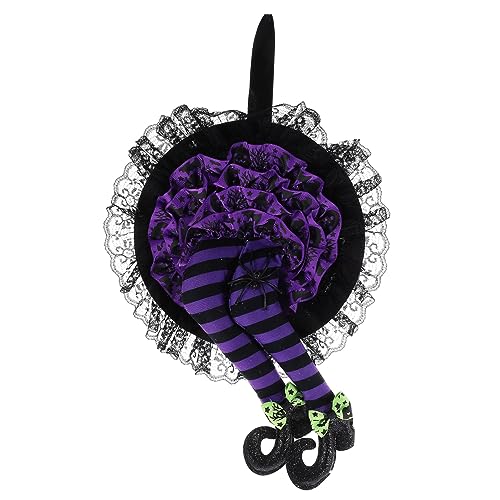 ibasenice Halloween-partydekoration Gruseliges Tuch Ornamente Skelett Gothic Dekorationen Halloween- -Beine- Tür Dekoration Halloween Halloween-hexenbeinverzierung Stoff Violett von ibasenice