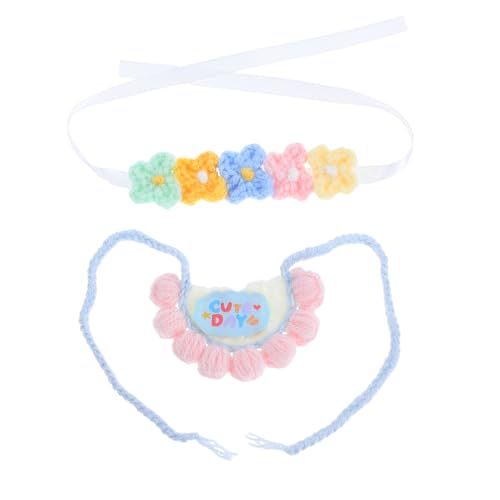 ibasenice Handgestricktes Puppenkleid mit Blumenkopfbedeckung und Spucktuch Weiches Plüschspielzeug-Zubehör Wiederverwendbar Passend für Babypuppen Sammlerfiguren Plüschbären und Stofftiere von ibasenice